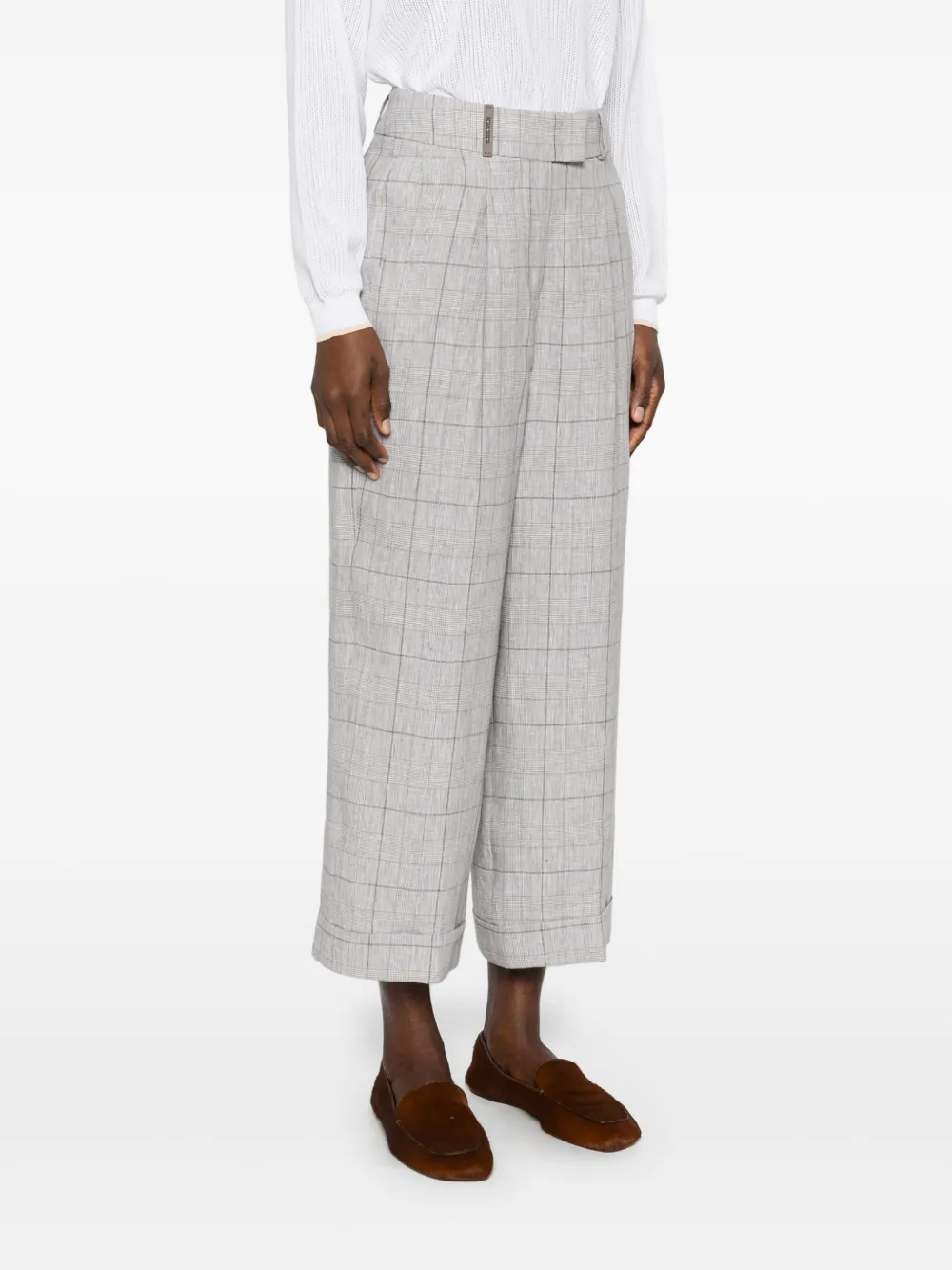Peserico Prince of Wales geruite linnen broek Grijs
