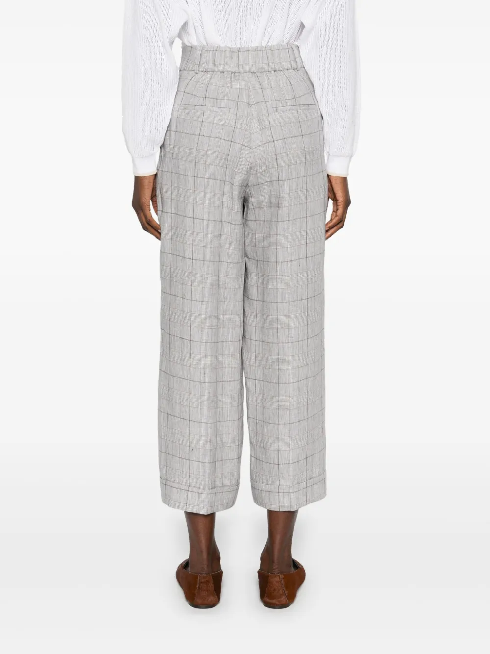 Peserico Prince of Wales geruite linnen broek Grijs
