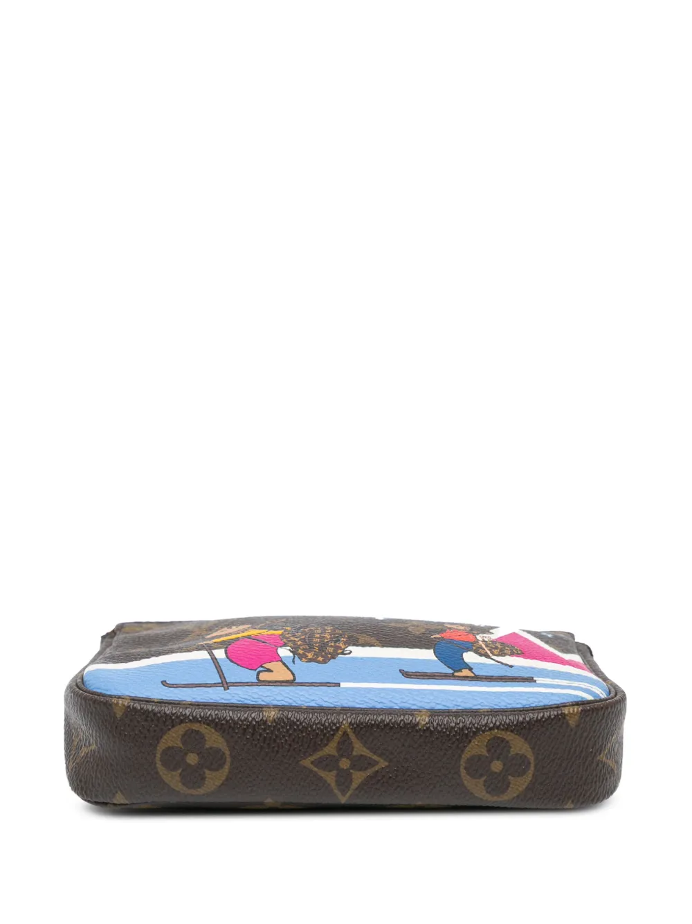 Pre-owned Louis Vuitton 2018 Monogram Bears On Skis Christmas Animation Mini Pochette Accessories Handbag In Brown