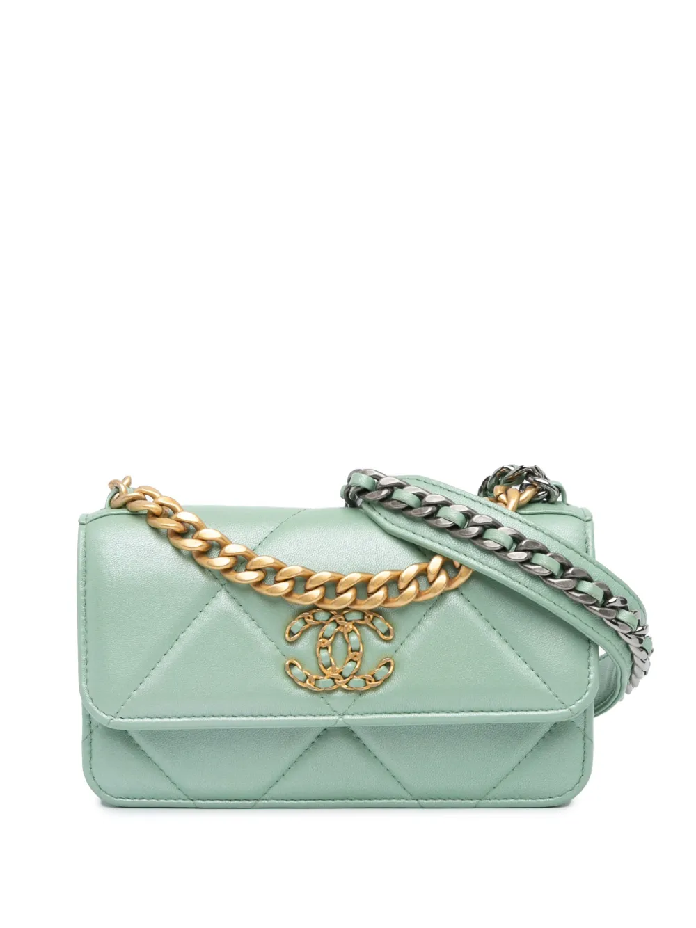 CHANEL Pre-Owned 2021-2024 Lambskin 19 Clutch with Chain satchel | Green | Image 1