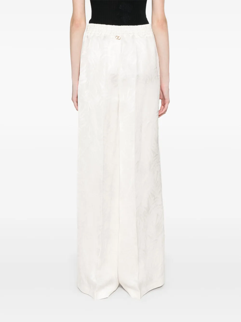 Shop Twinset Jacquard Palazzo Pants In White