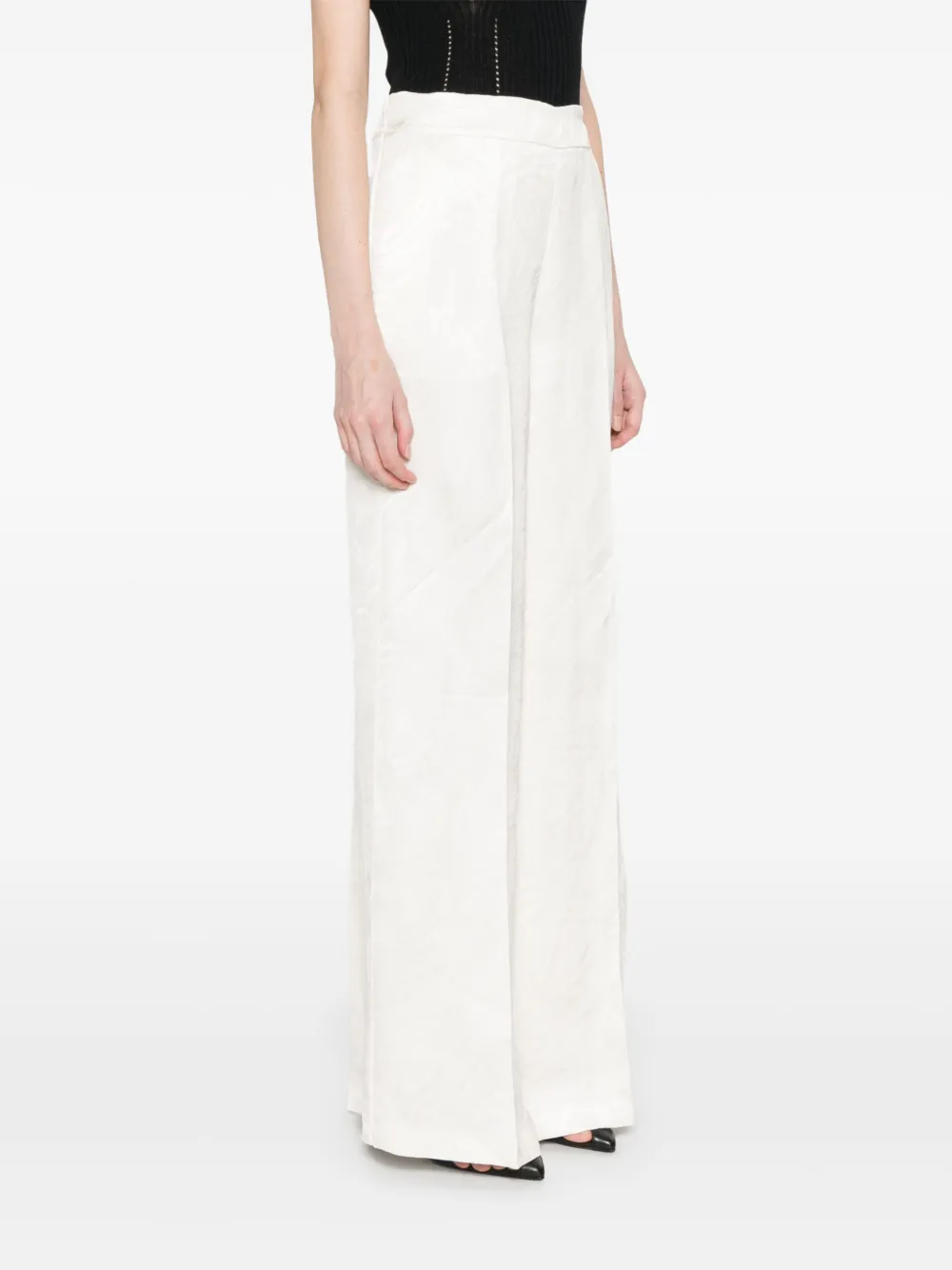 Shop Twinset Jacquard Palazzo Pants In White