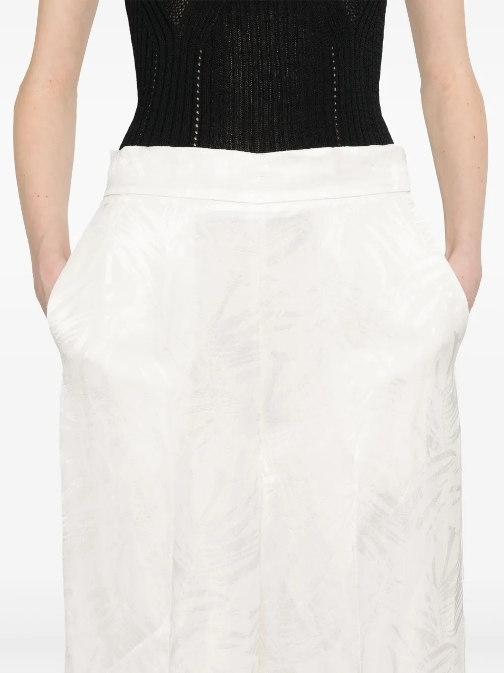 Shop Twinset Jacquard Palazzo Pants In White