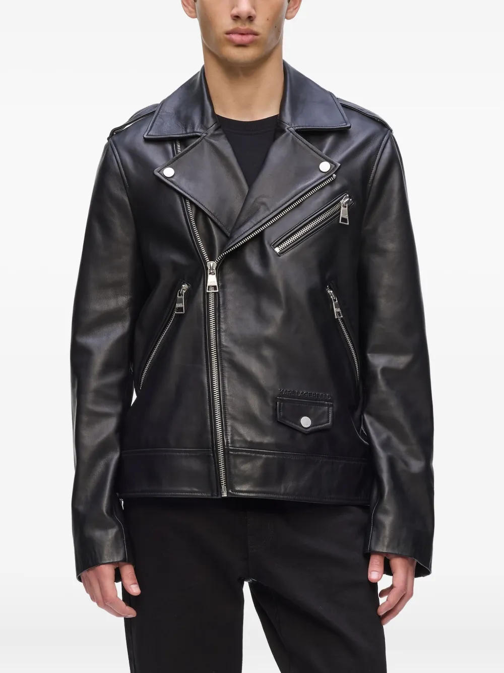 Karl Lagerfeld Essential leren jack Zwart