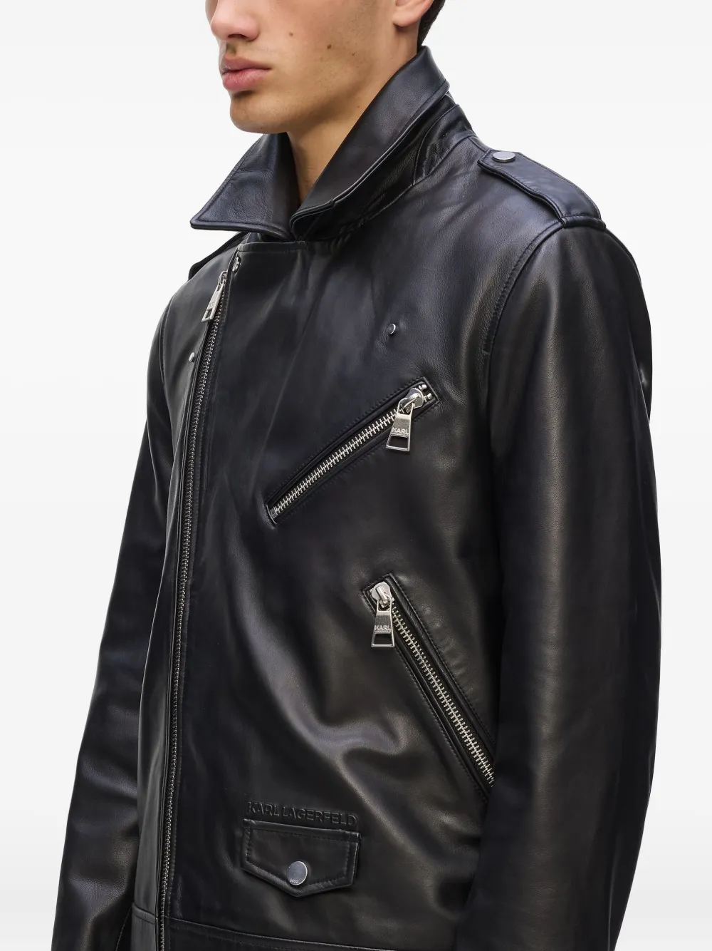 Karl Lagerfeld Essential leren jack Zwart