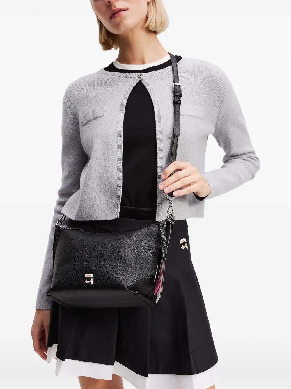 Karl Lagerfeld Ikon Pin leren crossbodytas met textuur Zwart