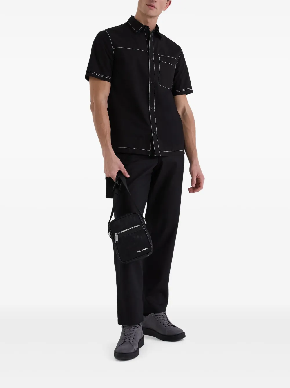 Karl Lagerfeld Overhemd met contrasterende stiksels - Zwart