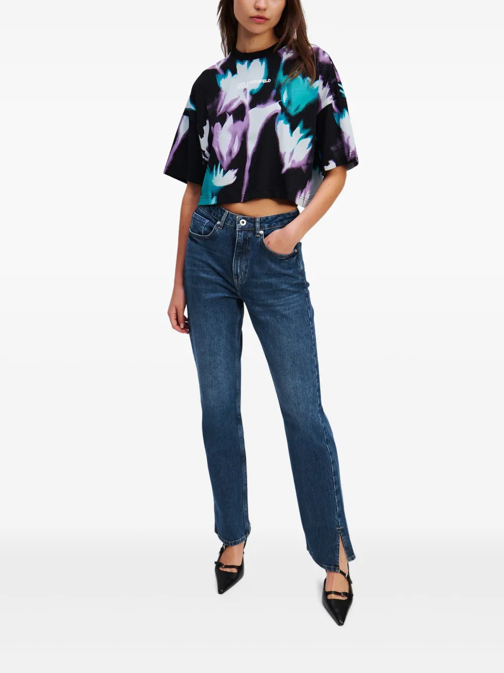 Karl Lagerfeld Jeans High waist straight jeans Blauw