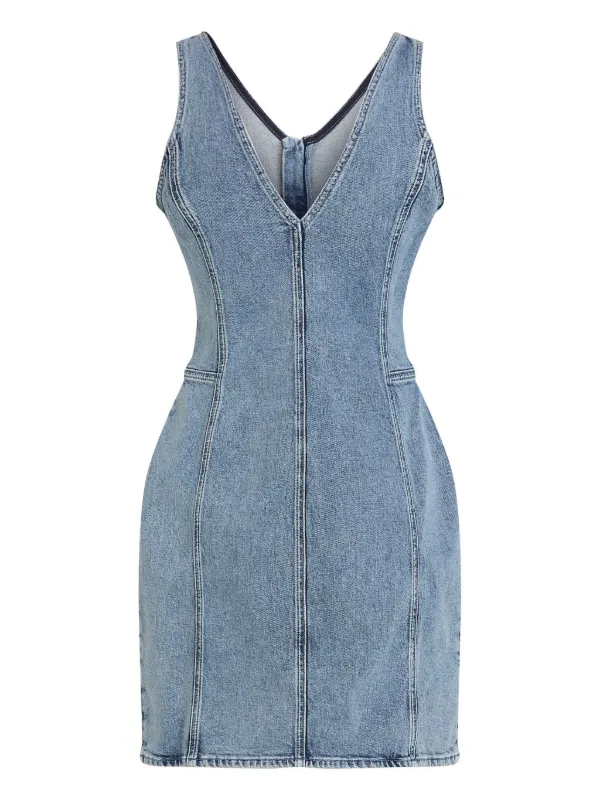 karl lagerfeld dress blue Women's Sleeveless Denim Trim Midi Dress | White/ Denim