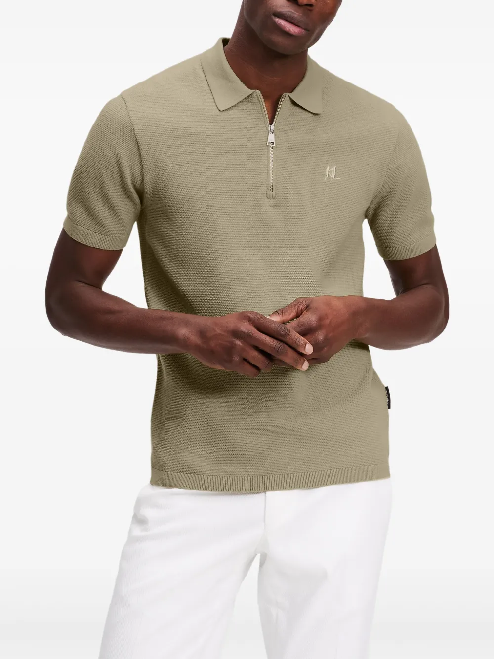Karl Lagerfeld Poloshirt met halve rits Beige