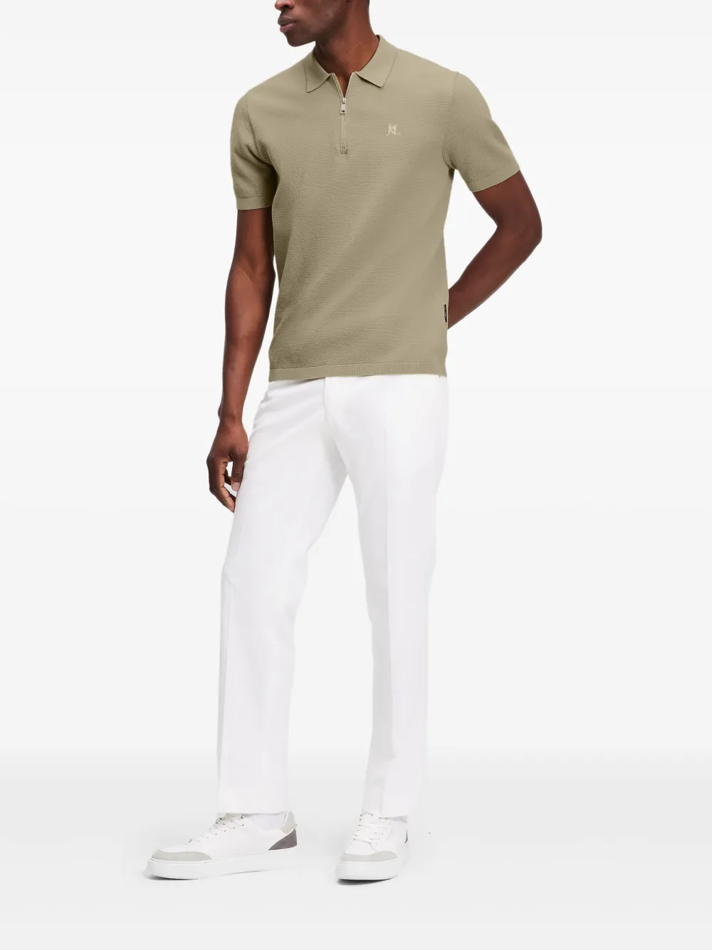 Karl Lagerfeld Poloshirt met halve rits - Beige