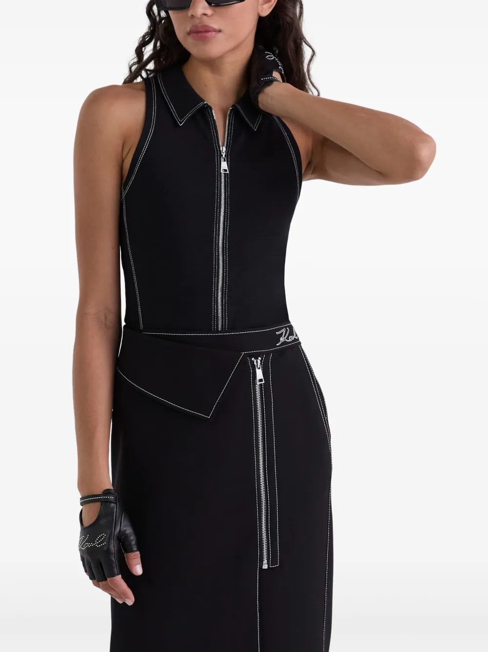 Karl Lagerfeld Mouwloze top met contrasterende stiksels Zwart