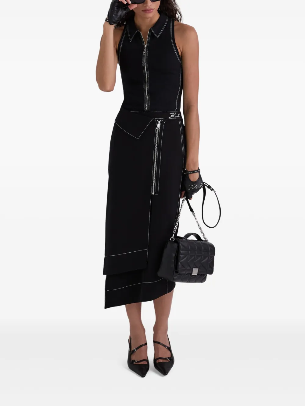 Karl Lagerfeld Mouwloze top met contrasterende stiksels Zwart