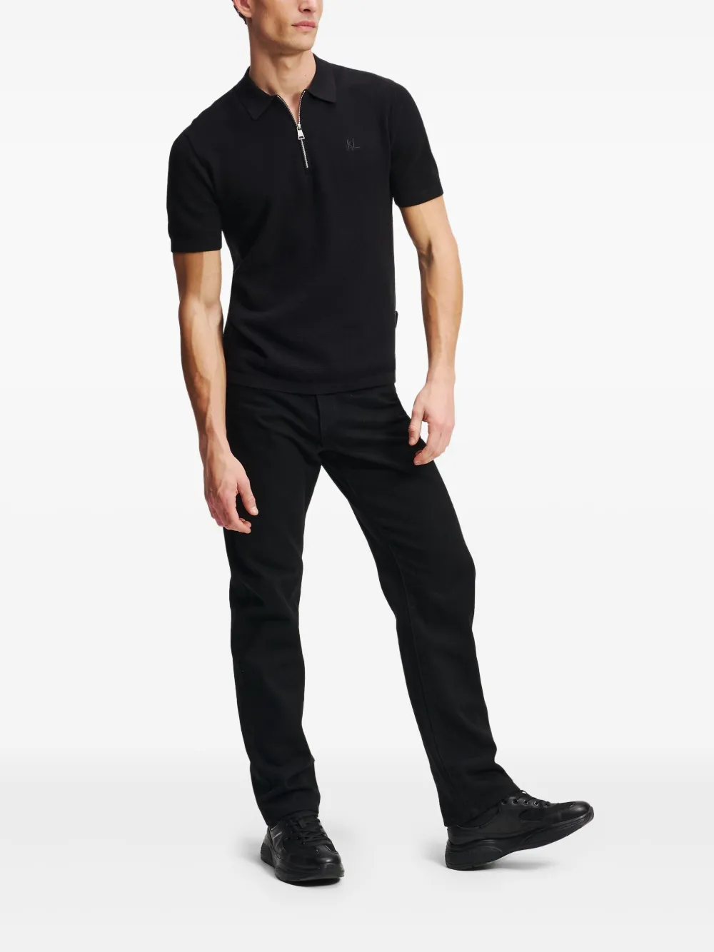Karl Lagerfeld Poloshirt met rits - Zwart