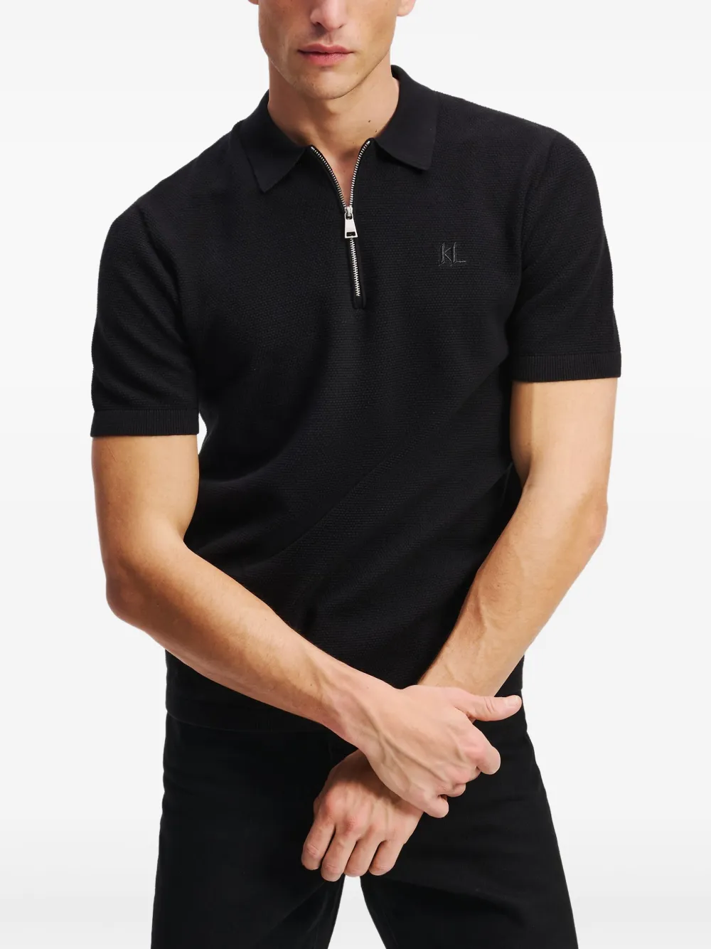 Karl Lagerfeld Poloshirt met rits Zwart