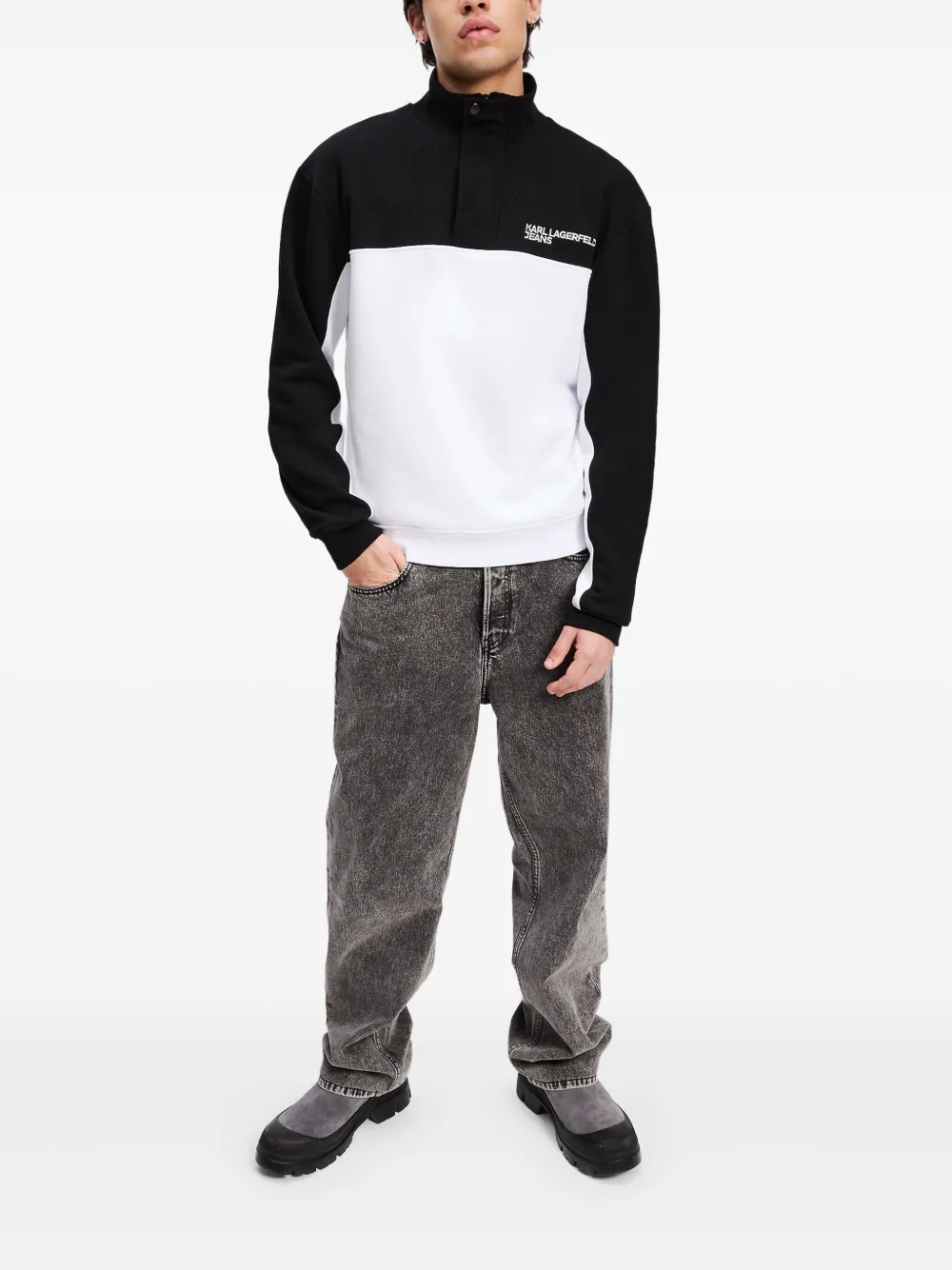Karl Lagerfeld Jeans Sweater met halve rits en colourblocking - Zwart