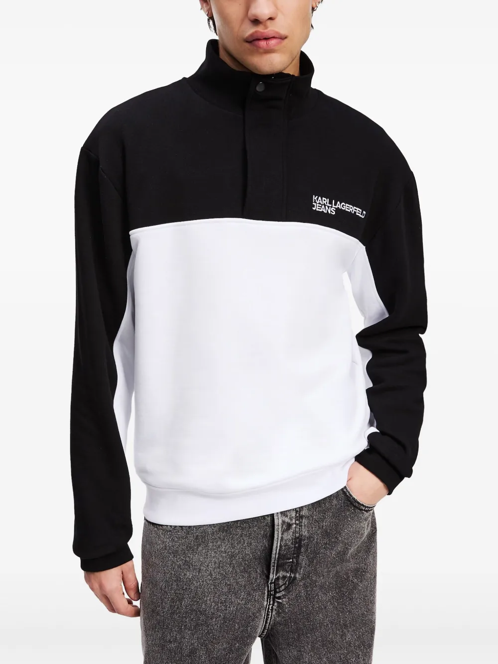 Karl Lagerfeld Jeans Sweater met halve rits en colourblocking Zwart