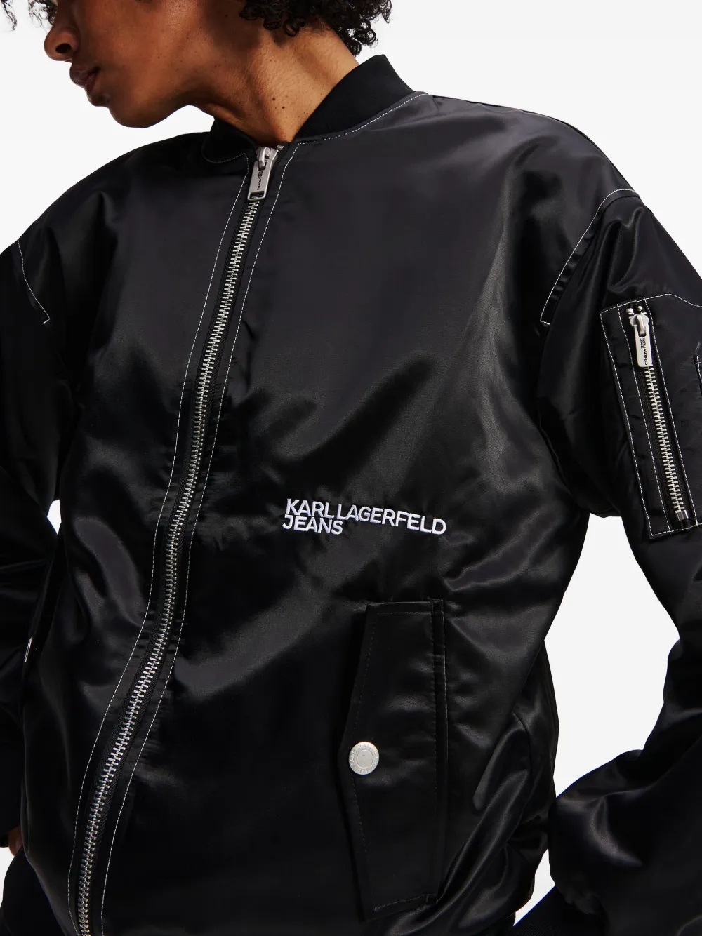 Karl Lagerfeld Jeans Bomberjack met satijnen afwerking Zwart