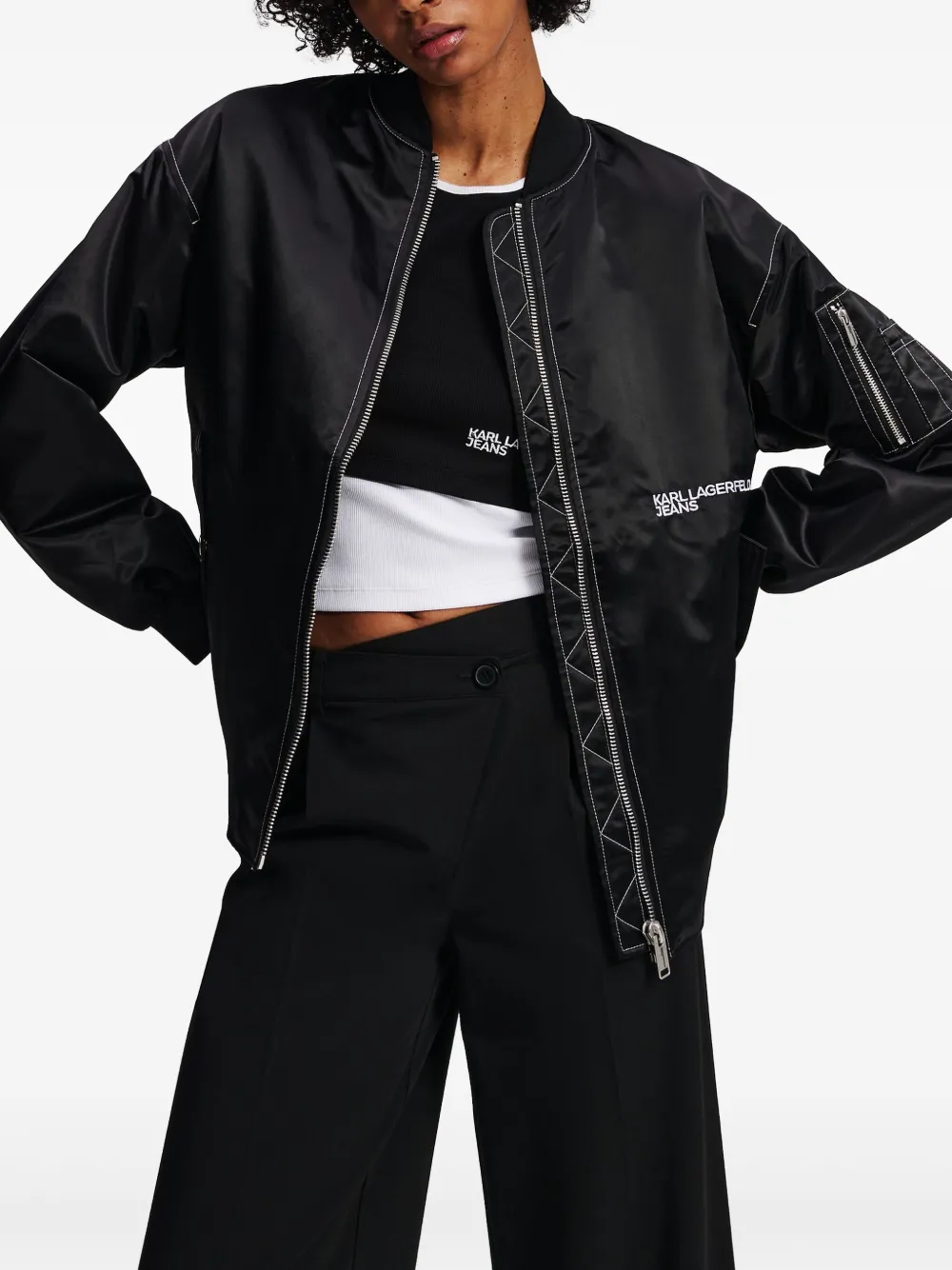 Karl Lagerfeld Jeans Bomberjack met satijnen afwerking Zwart