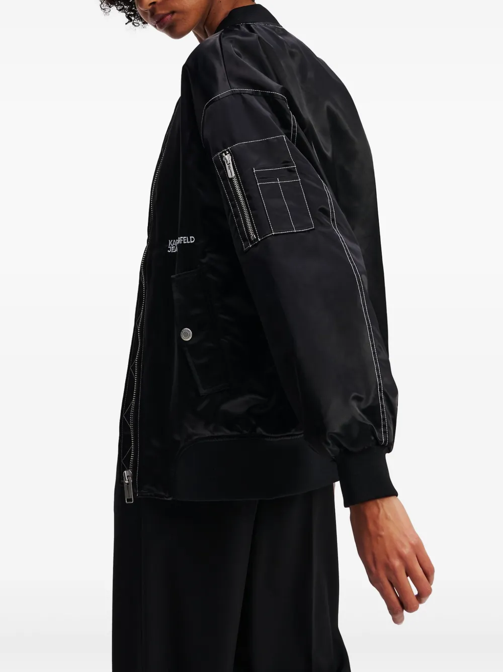 Karl Lagerfeld Jeans Bomberjack met satijnen afwerking Zwart