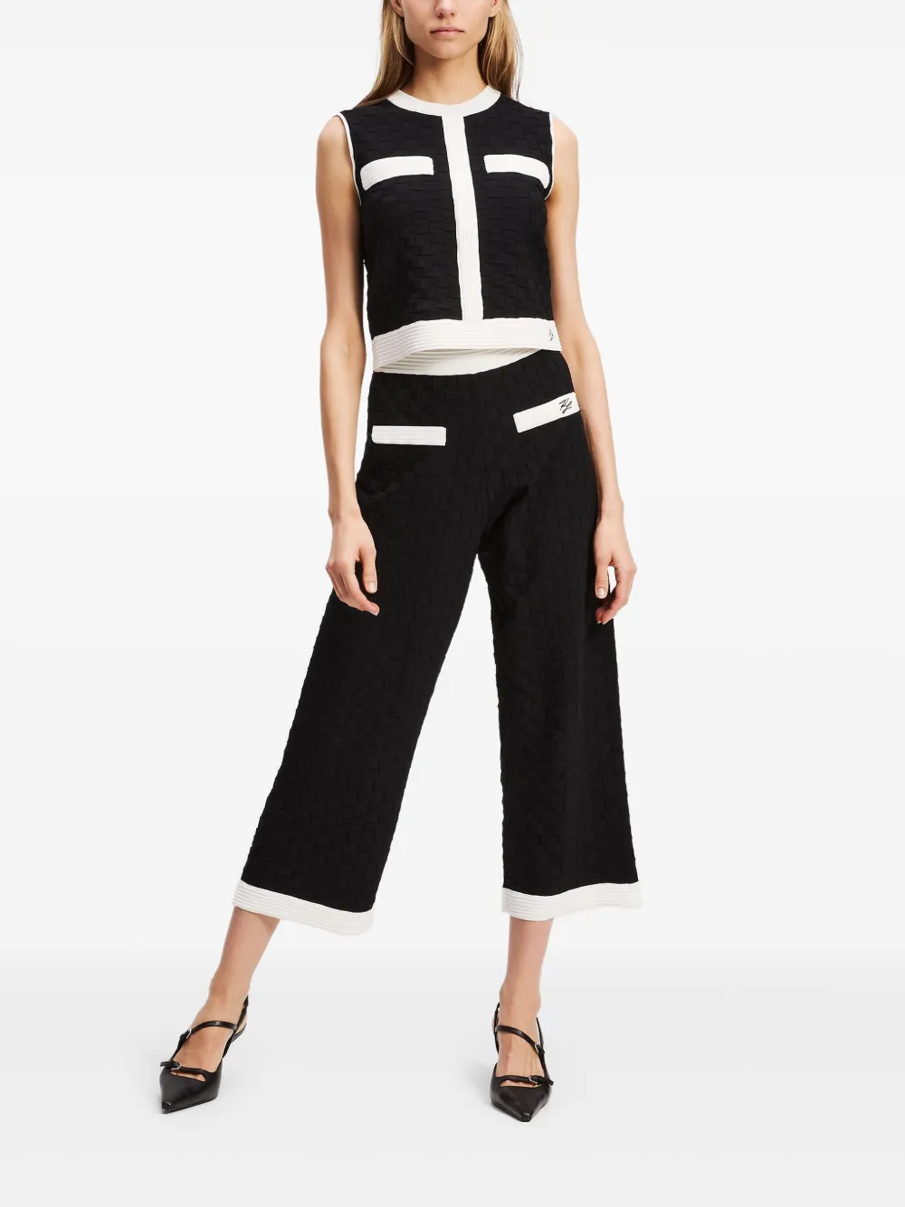 Karl Lagerfeld Gebreide broek met contrasterende afwerking - Zwart