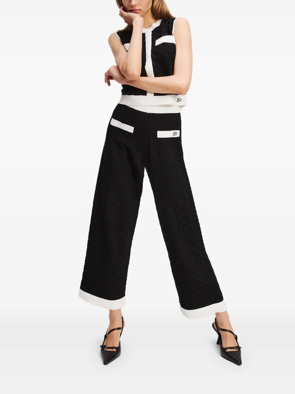Karl Lagerfeld Gebreide broek met contrasterende afwerking Zwart