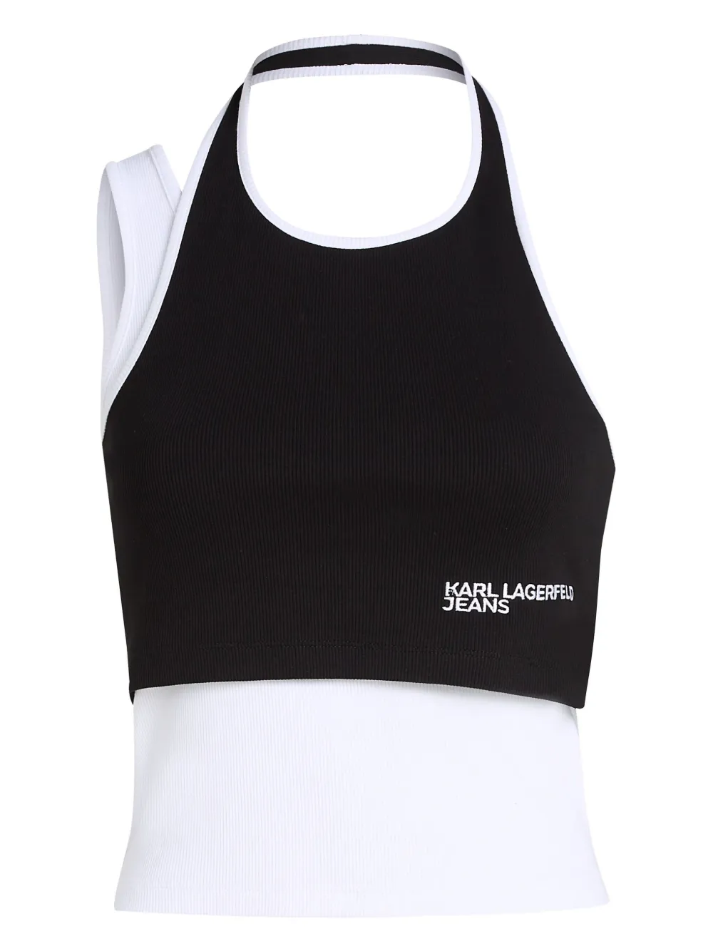 Karl Lagerfeld Jeans Geribbeld T-shirt met blokprint Zwart