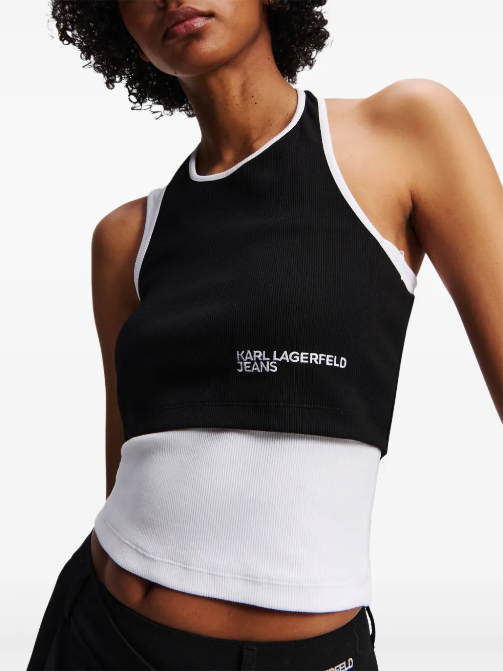 Karl Lagerfeld Jeans Geribbeld T-shirt met blokprint Zwart