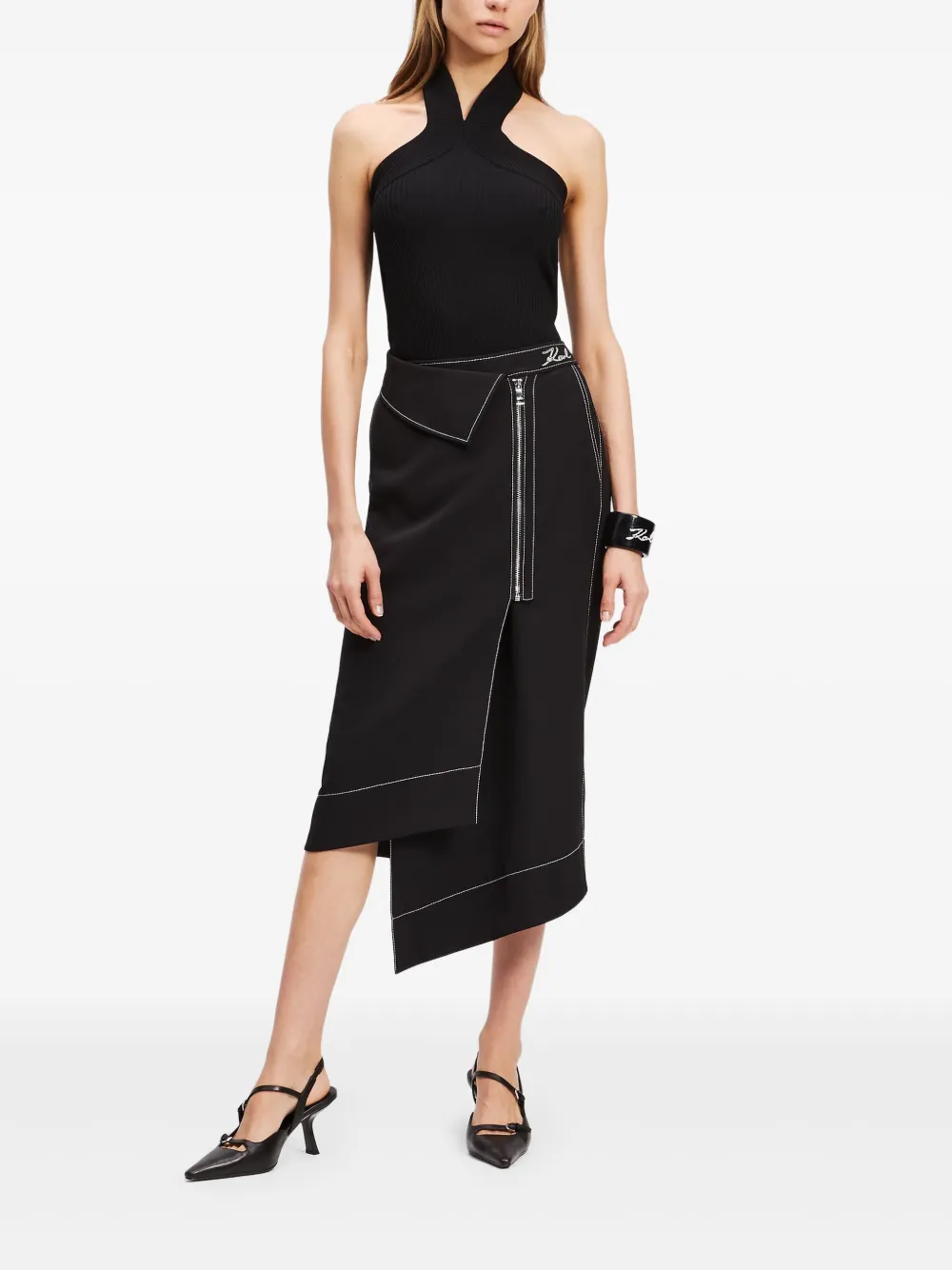 Karl Lagerfeld Asymmetrische rok met contrasterende stiksels - Zwart