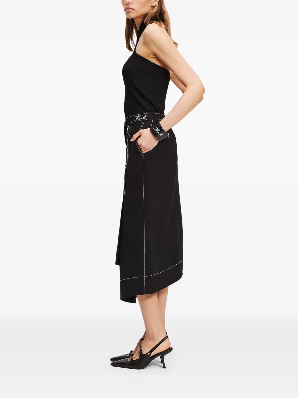Karl Lagerfeld Asymmetrische rok met contrasterende stiksels Zwart