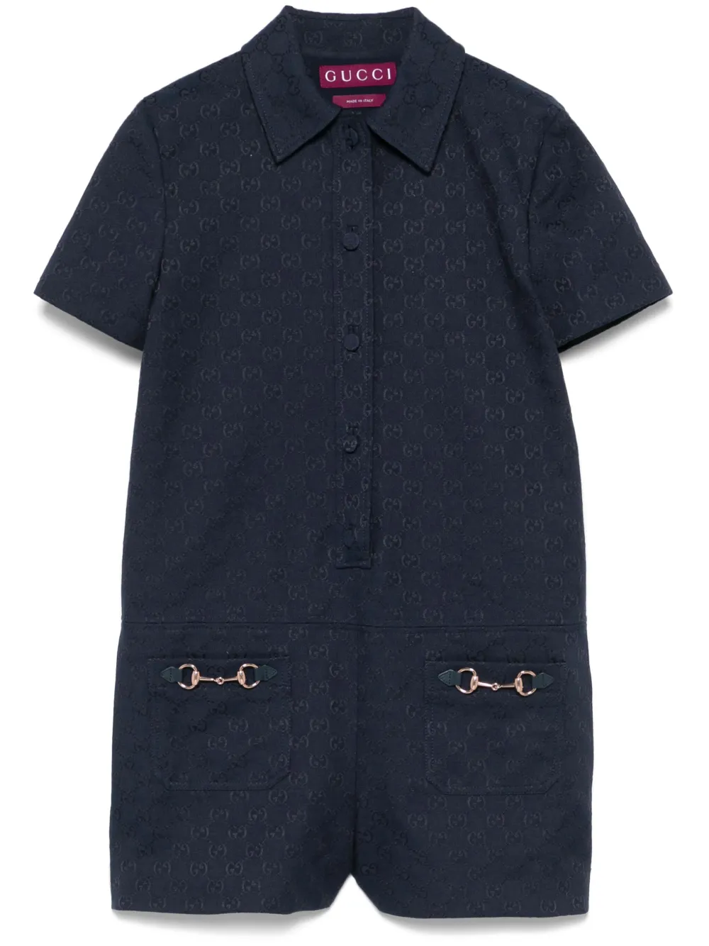 Gucci Gg Canvas Jumpsuit With Horsebit In Blue