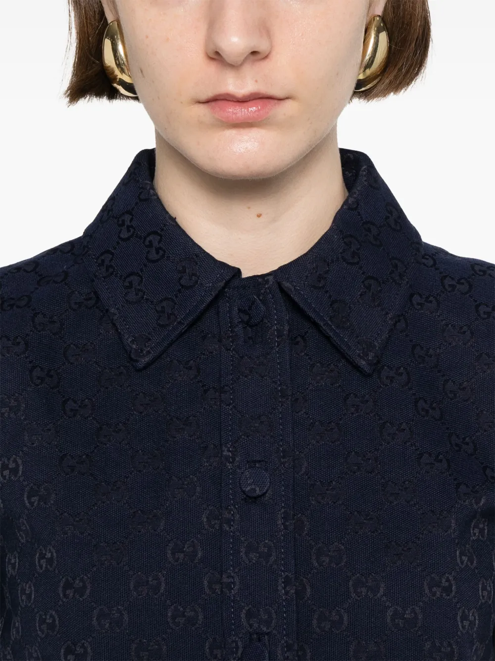 Gucci Gg Canvas Jumpsuit With Horsebit In Blue