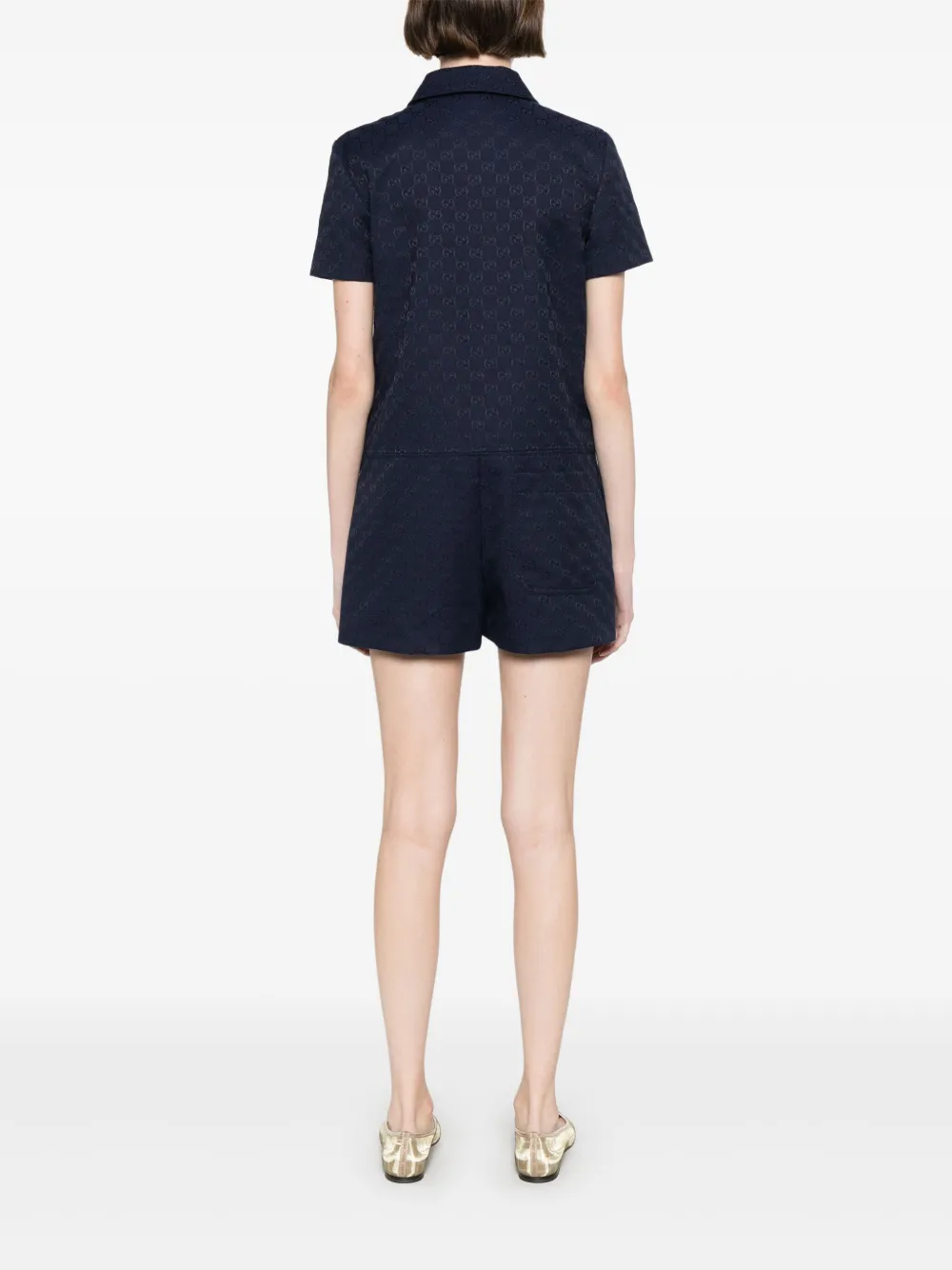 Gucci Gg Canvas Jumpsuit With Horsebit In Blue