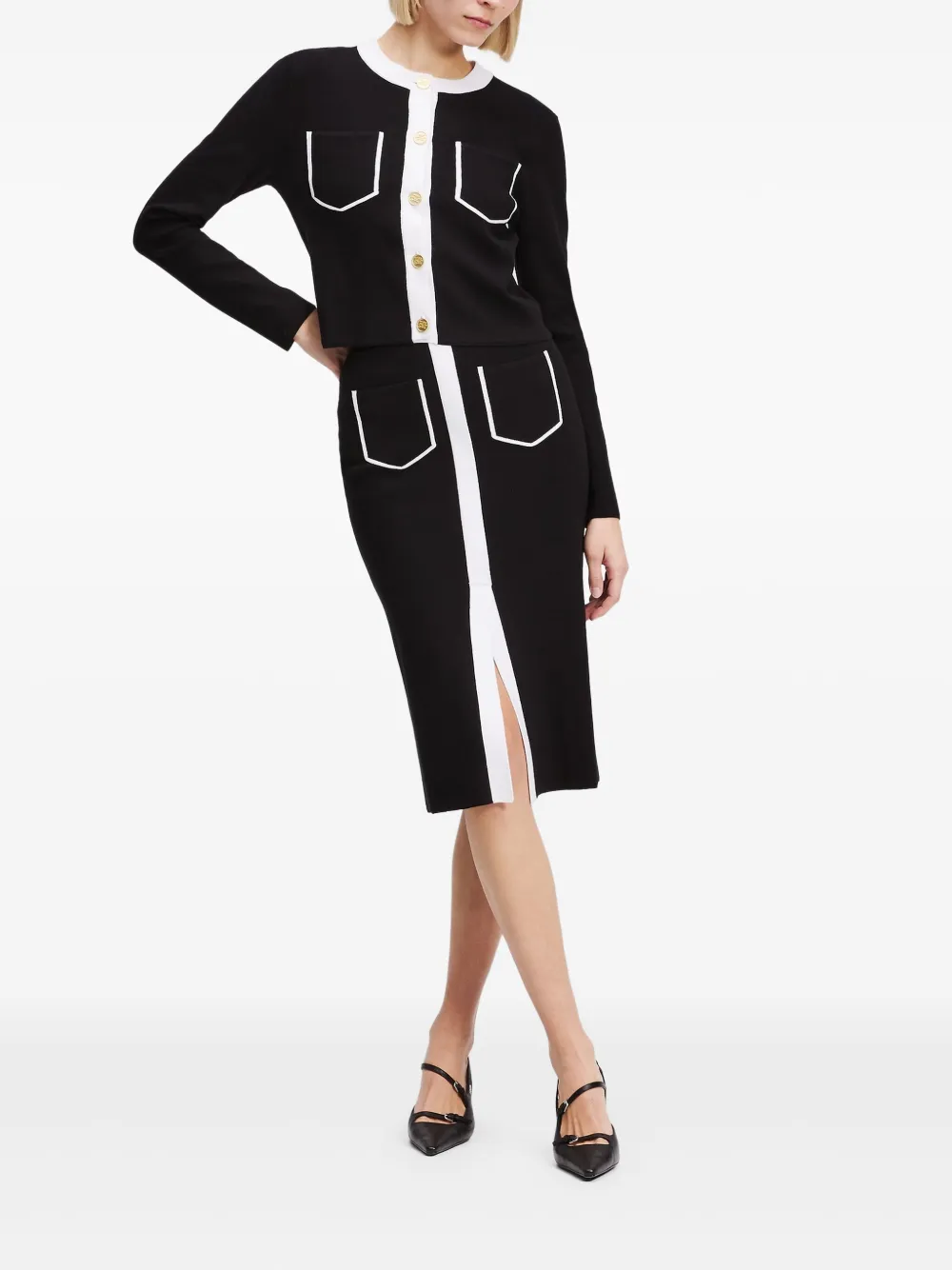 Karl Lagerfeld contrast-piping cardigan Zwart