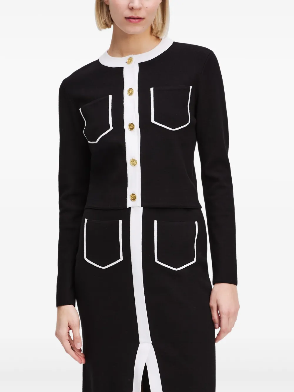 Karl Lagerfeld contrast-piping cardigan Zwart