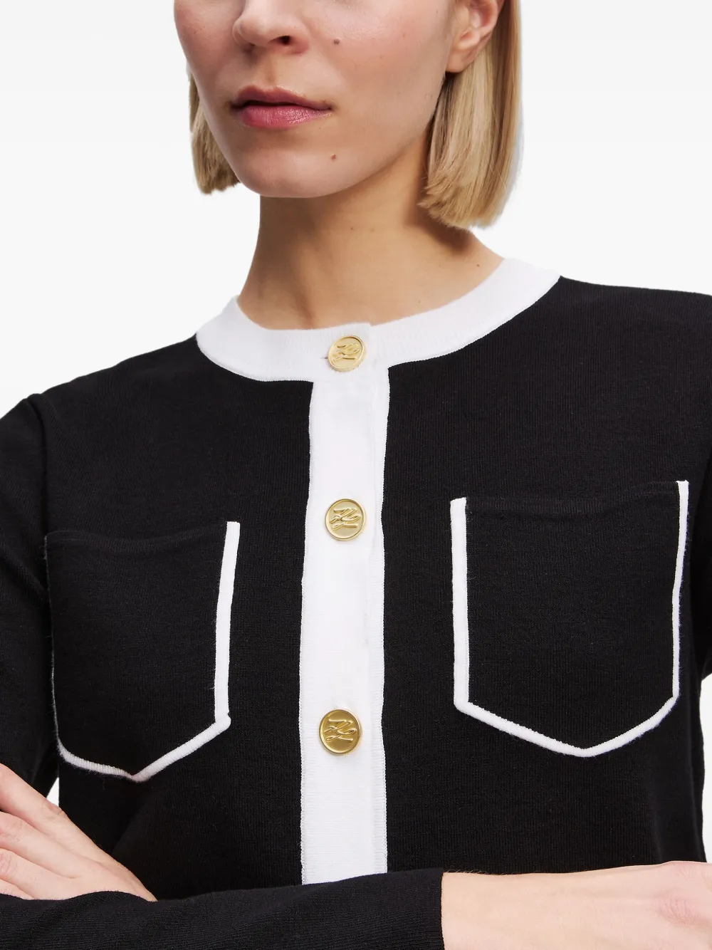 Karl Lagerfeld contrast-piping cardigan Zwart