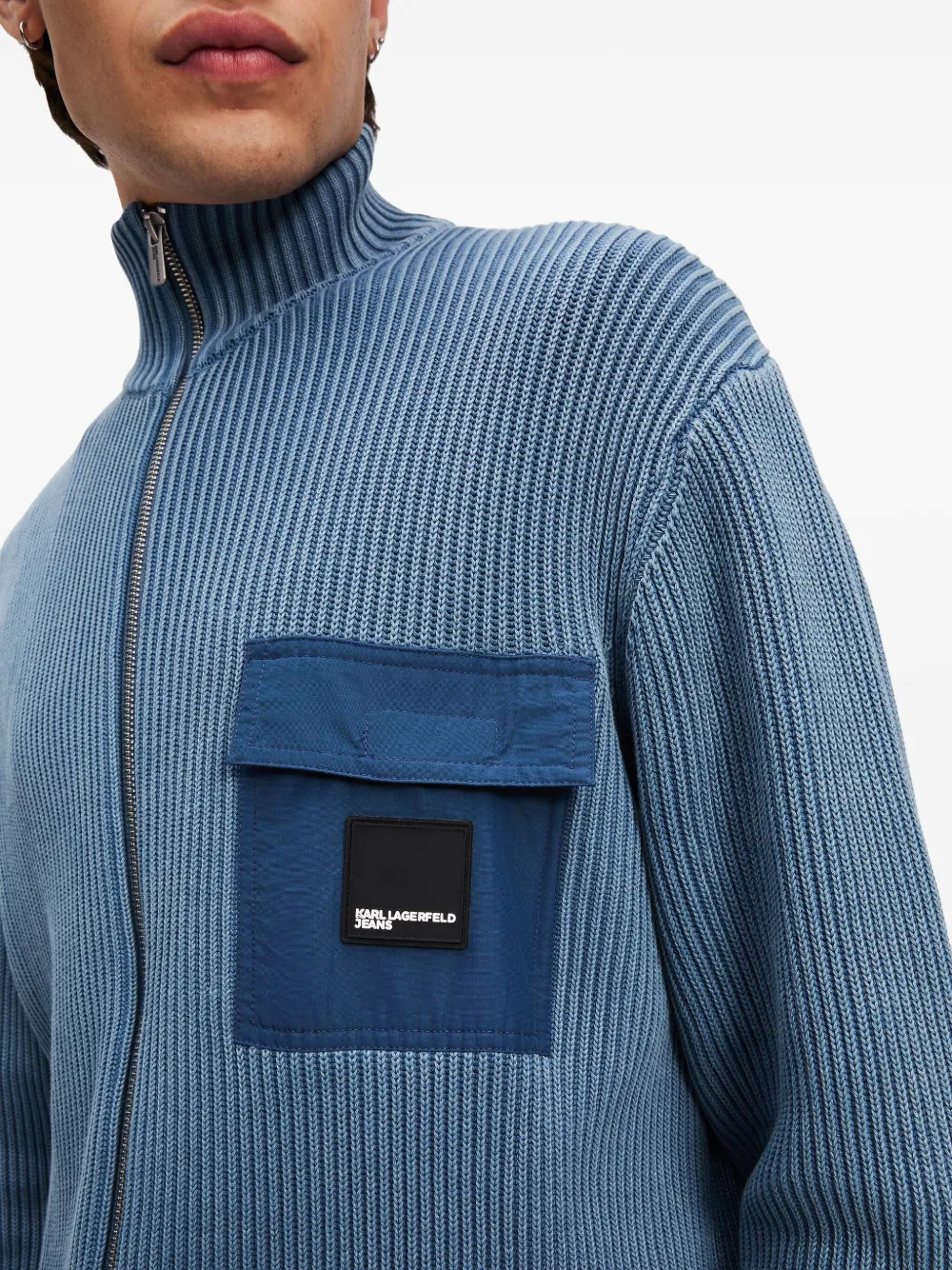 Karl Lagerfeld Jeans Vest met rits en verwassen effect Blauw