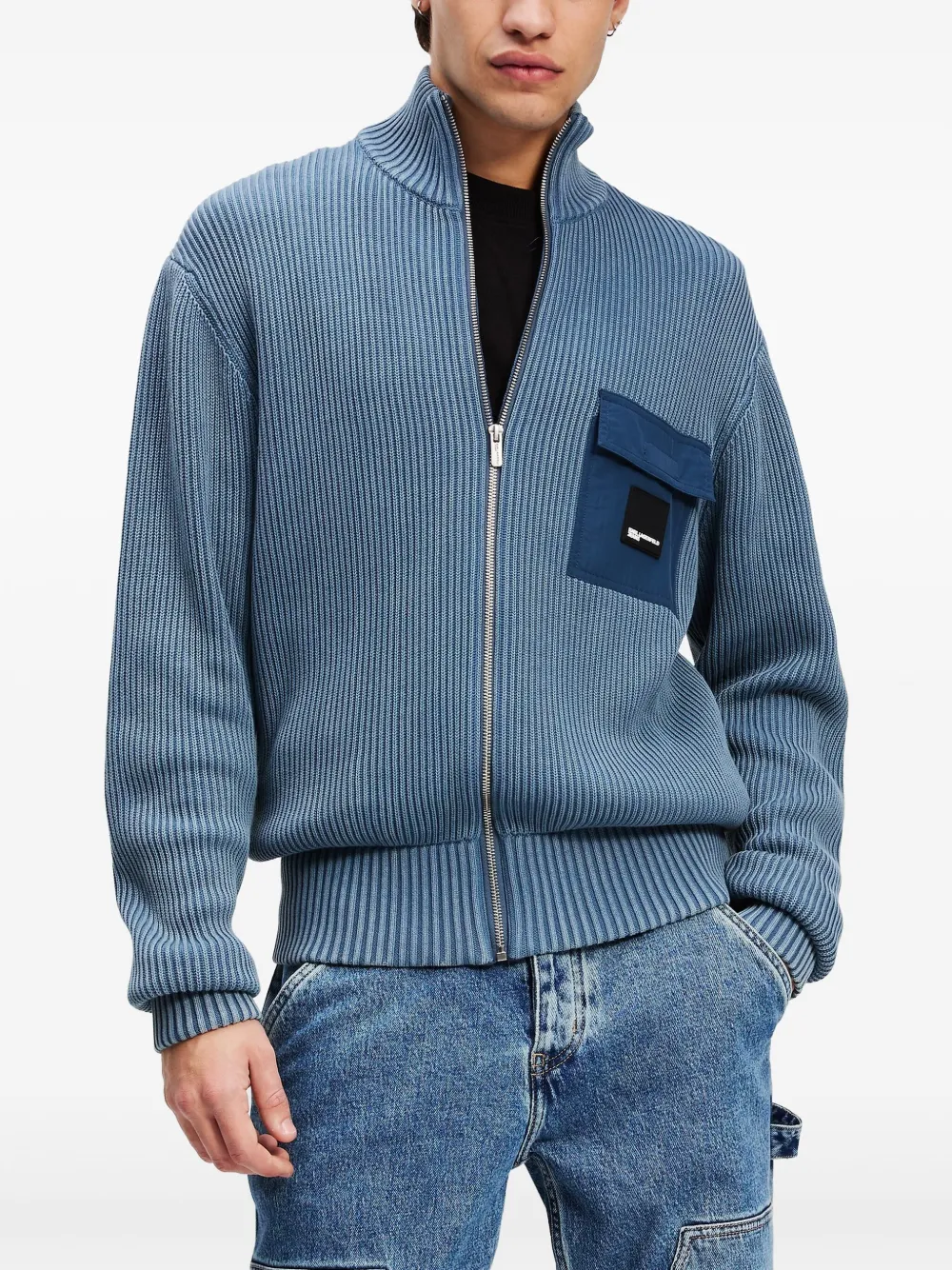 Karl Lagerfeld Jeans Vest met rits en verwassen effect Blauw