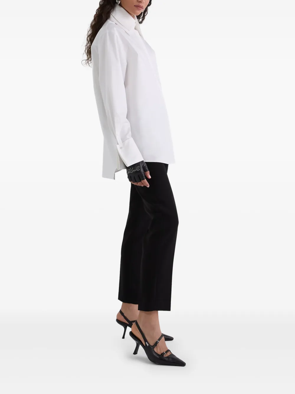Karl Lagerfeld Popeline blouse met dubbele kraag - Wit