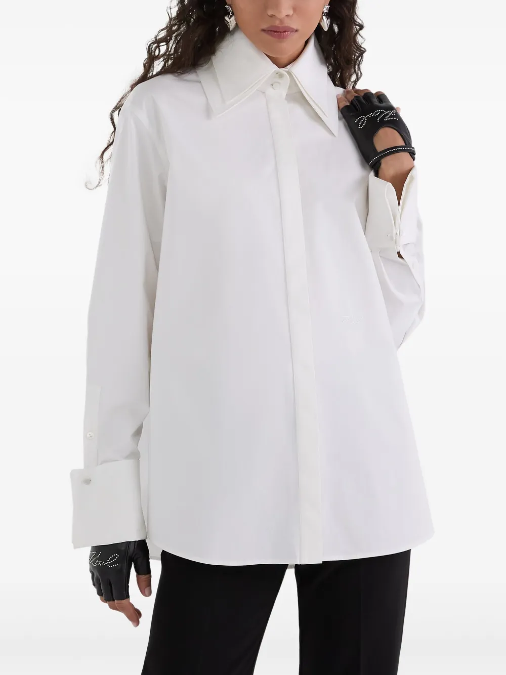Karl Lagerfeld Popeline blouse met dubbele kraag Wit