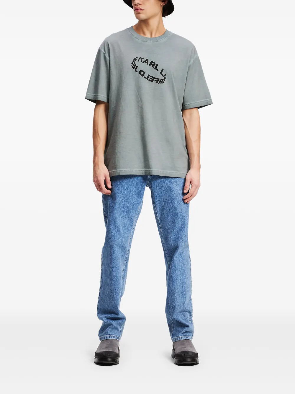 Karl Lagerfeld Jeans Ruimvallend T-shirt met verwassen effect - Grijs