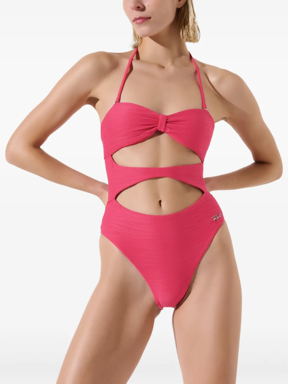 Karl Lagerfeld Rio geribbeld badpak Roze