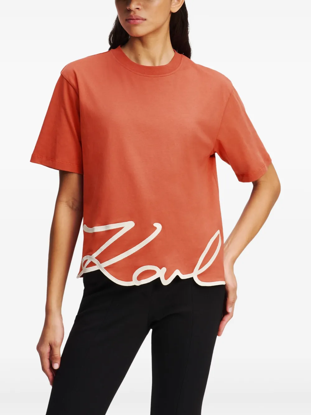 Karl Lagerfeld T-shirt met kenmerkende afwerking Oranje