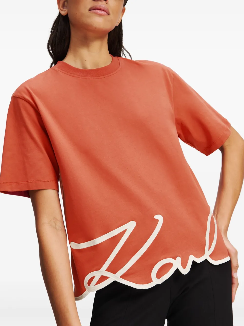 Karl Lagerfeld T-shirt met kenmerkende afwerking Oranje
