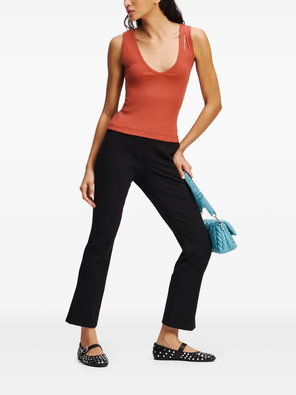 Karl Lagerfeld camiseta tejida de canalé con cuello en V | Chalecos y camisetas | Image 2
