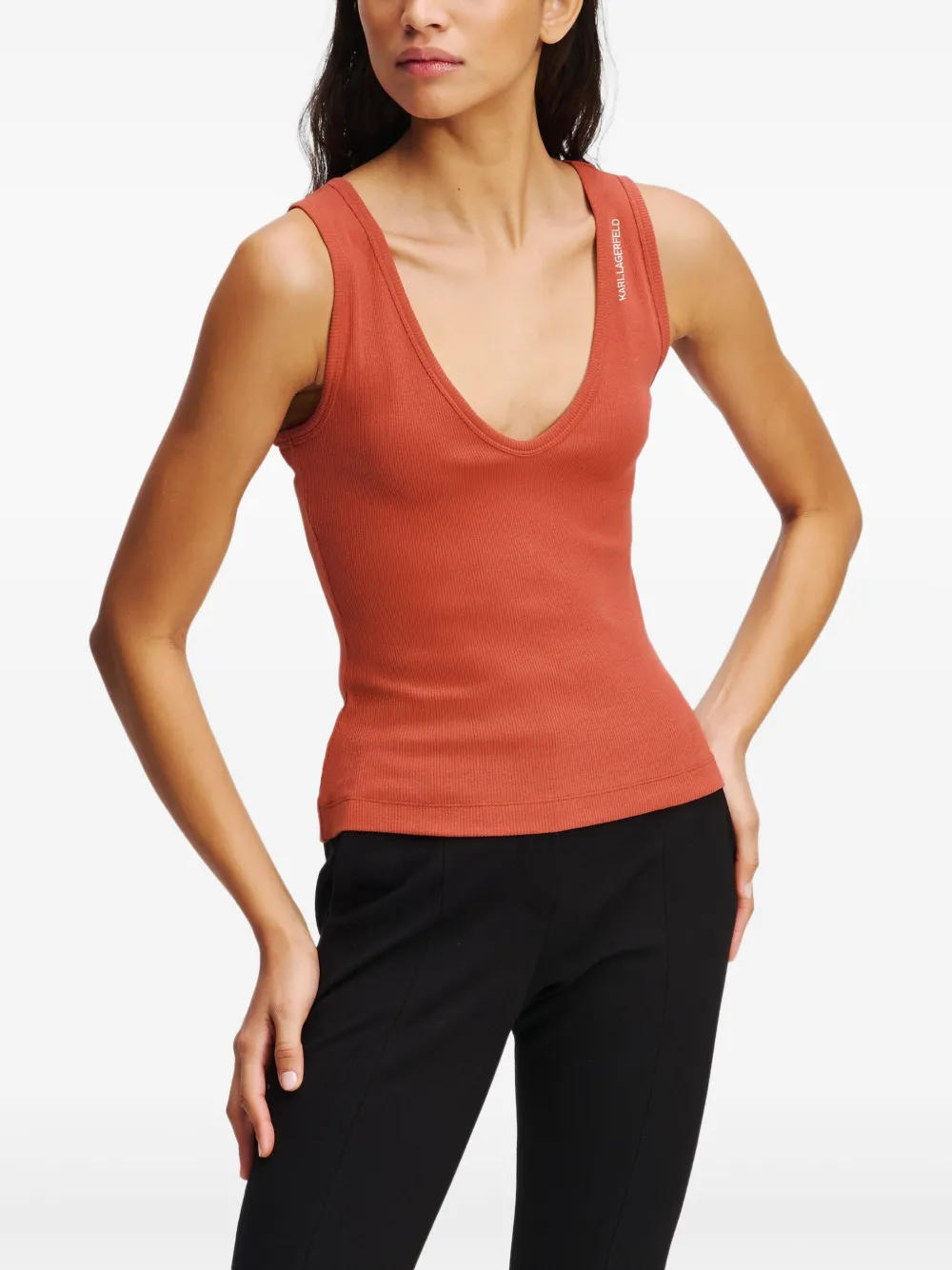 Karl Lagerfeld Geribbelde tanktop met V-hals Oranje