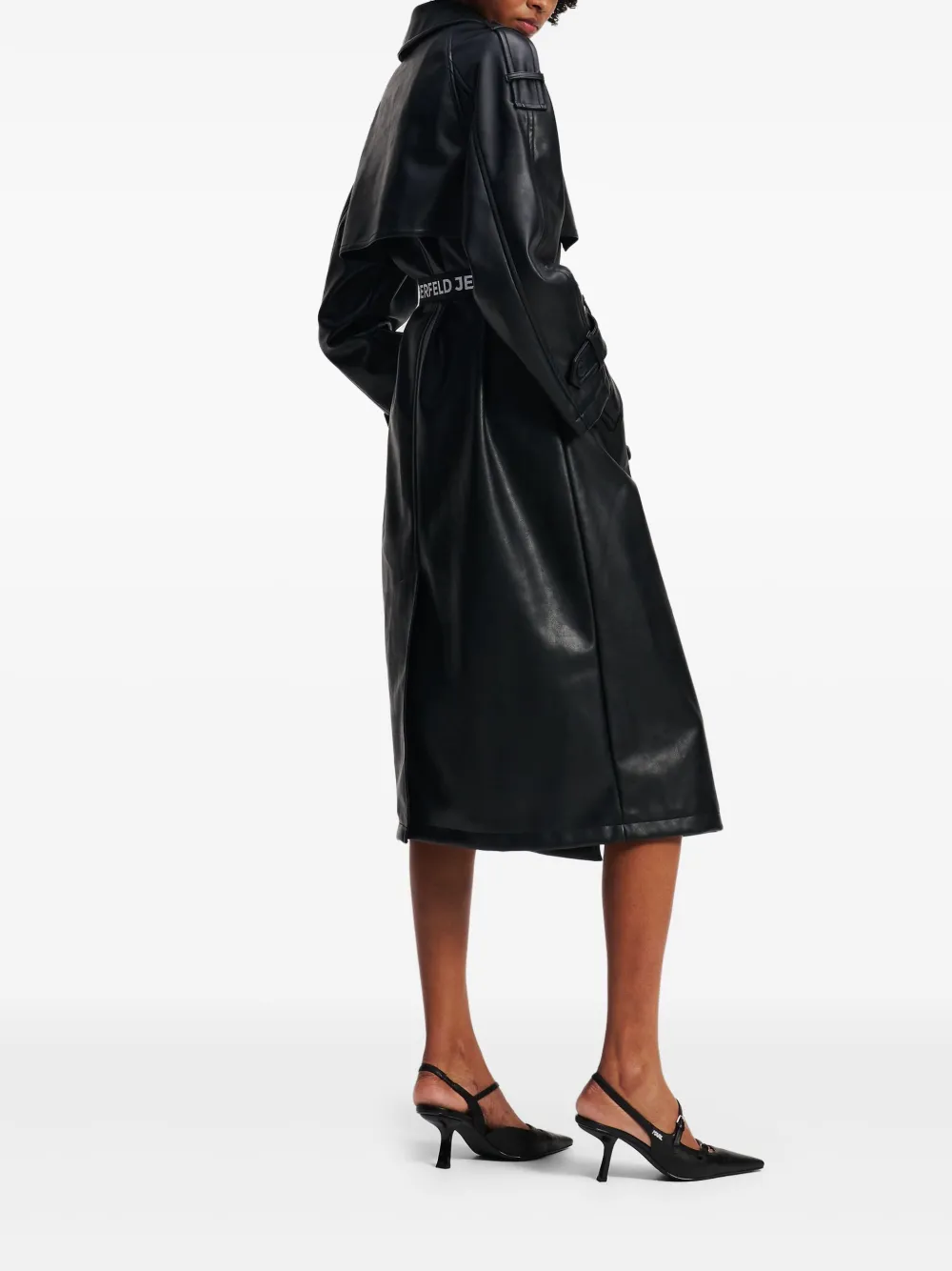 Karl Lagerfeld Jeans Trenchcoat van imitatieleer Zwart