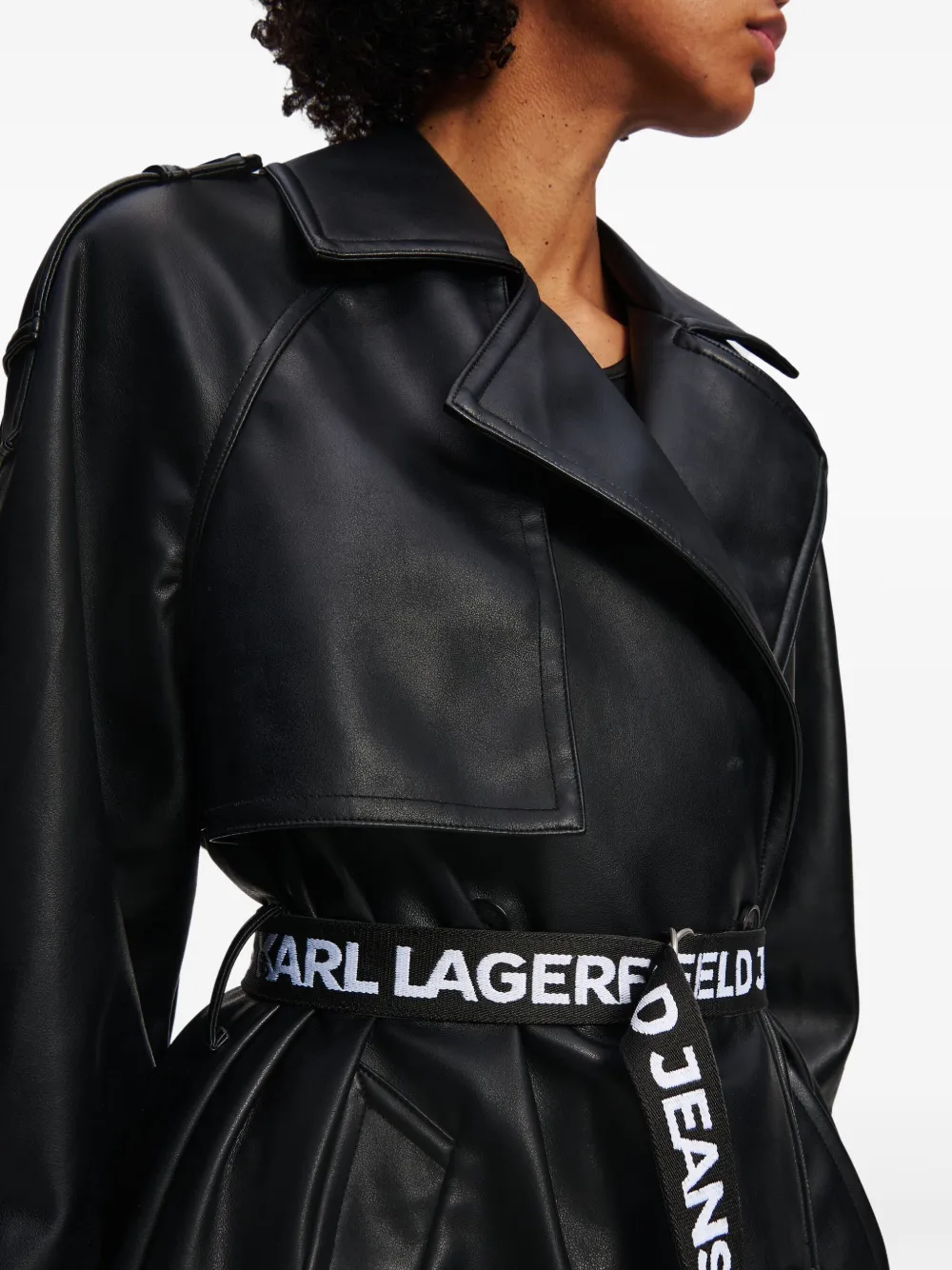 Karl Lagerfeld Jeans Trenchcoat van imitatieleer Zwart