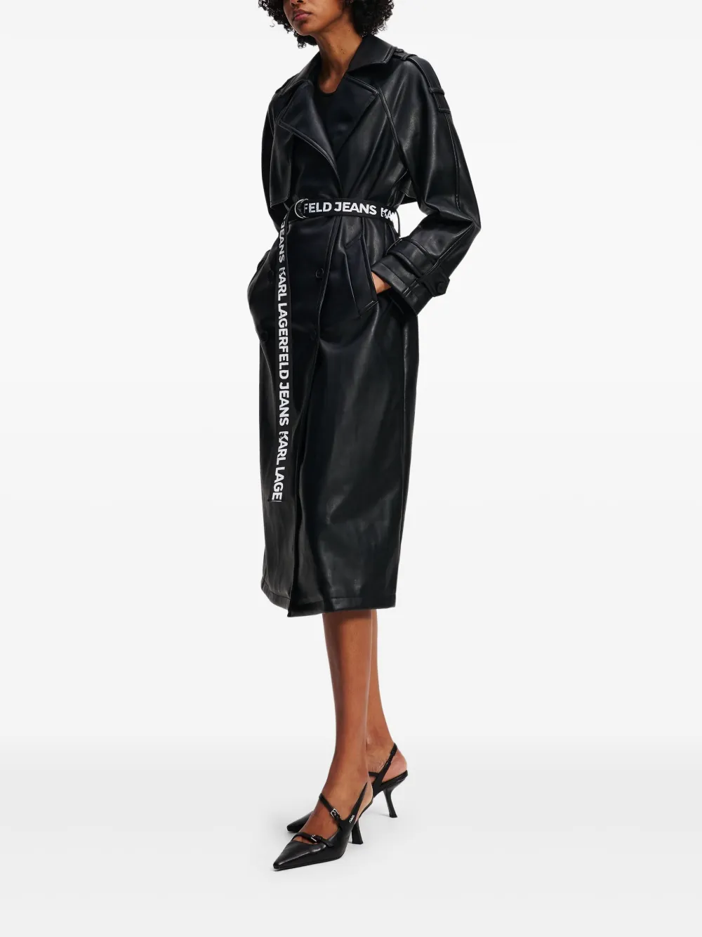 Karl Lagerfeld Jeans Trenchcoat van imitatieleer Zwart