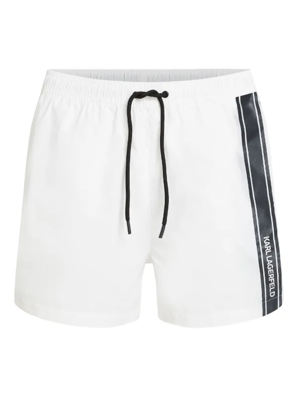 Karl Lagerfeld side-stripe Swim Shorts White FARFETCH GE